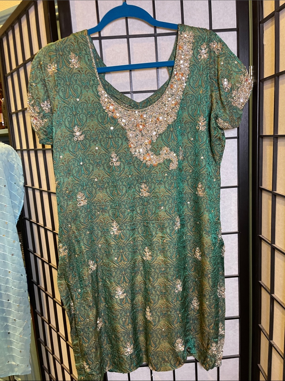 Embellished Green Women’s Top with Gold Accents